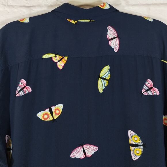 A Goodfellow & Co Men's Navy Colorful Butterfly Moth Button Down Shirt NWT L - Picture 8 of 11